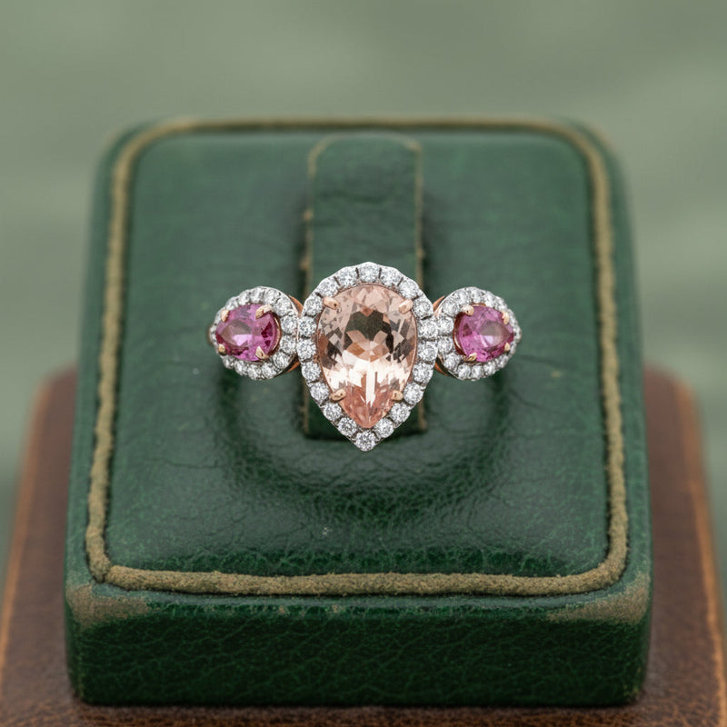 Estate Modern Pink Sapphire Kunzite, Diamond 14kt Yellow Gold Ring