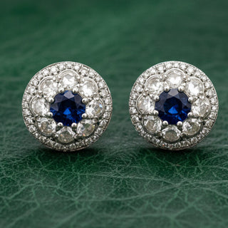 Estate Modern Gem Sapphire and Diamond 18K White Gold Earrings