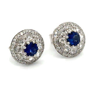 Estate Modern Gem Sapphire and Diamond 18K White Gold Earrings — detail view