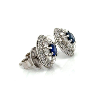 Estate Modern Gem Sapphire and Diamond 18K White Gold Earrings — scale view
