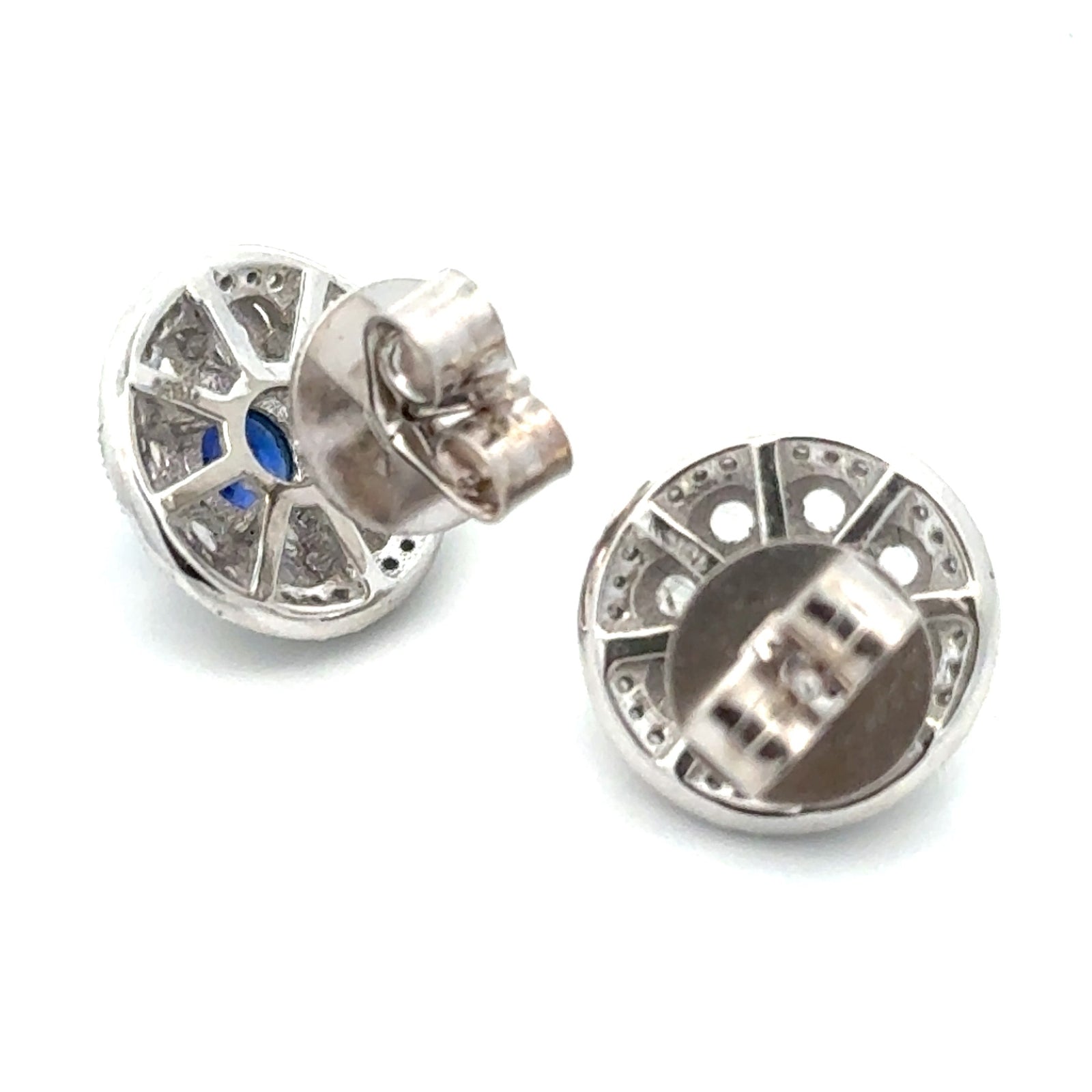 Estate Modern Gem Sapphire and Diamond 18K White Gold Earrings — reverse view