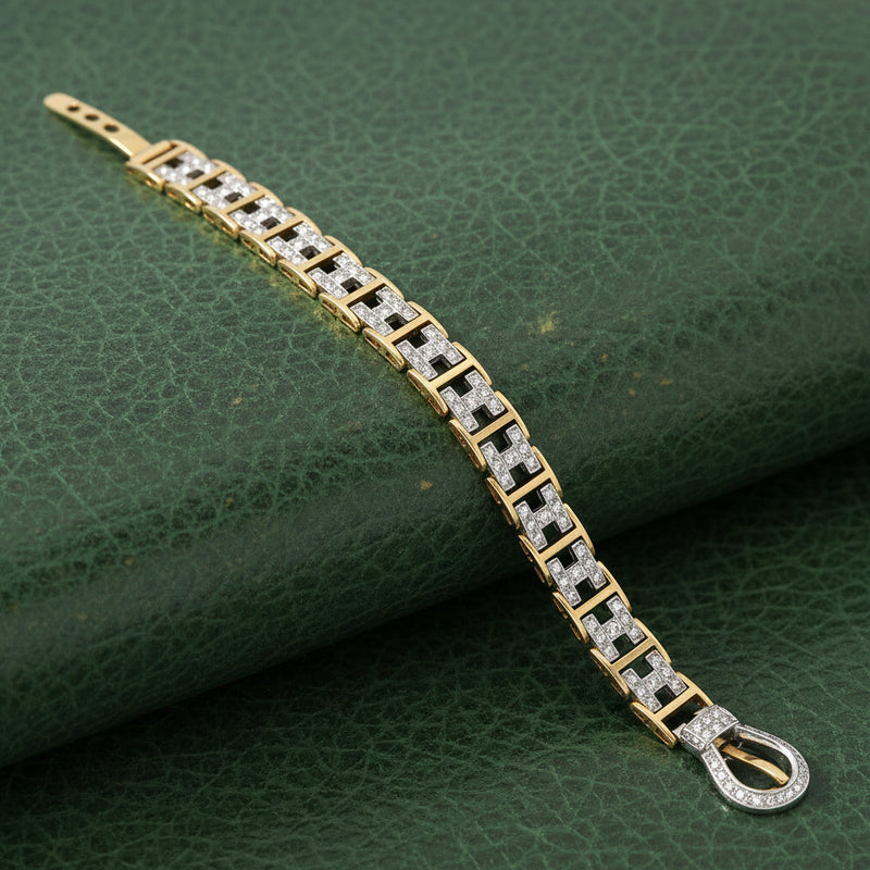 Estate Modern Diamond 18Kt White & Yellow Gold Buckle Bracelet