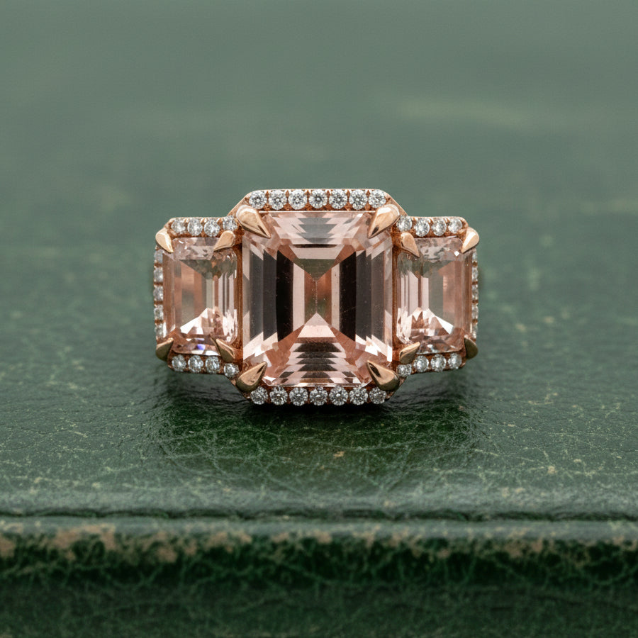 Estate Modern 7.52ctw Morganite and Diamond 18kt Rose Gold Ring