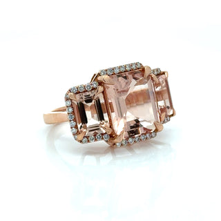 Estate Modern 7.52ctw Morganite and Diamond 18kt Rose Gold Ring — detail view