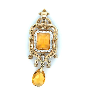 Estate Modern Citrine and Diamond 14kt Yellow Gold Pendant — scale view