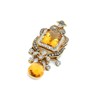 Estate Modern Citrine and Diamond 14kt Yellow Gold Pendant — detail view
