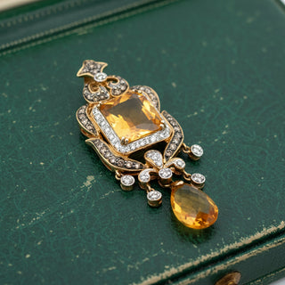 Estate Modern Citrine and Diamond 14kt Yellow Gold Pendant