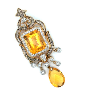 Estate Modern Citrine and Diamond 14kt Yellow Gold Pendant — reverse view