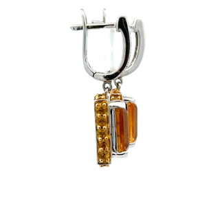 Estate Modern 8.00ctw Citrine and Diamond 14k White Gold Dangle Earring — scale view