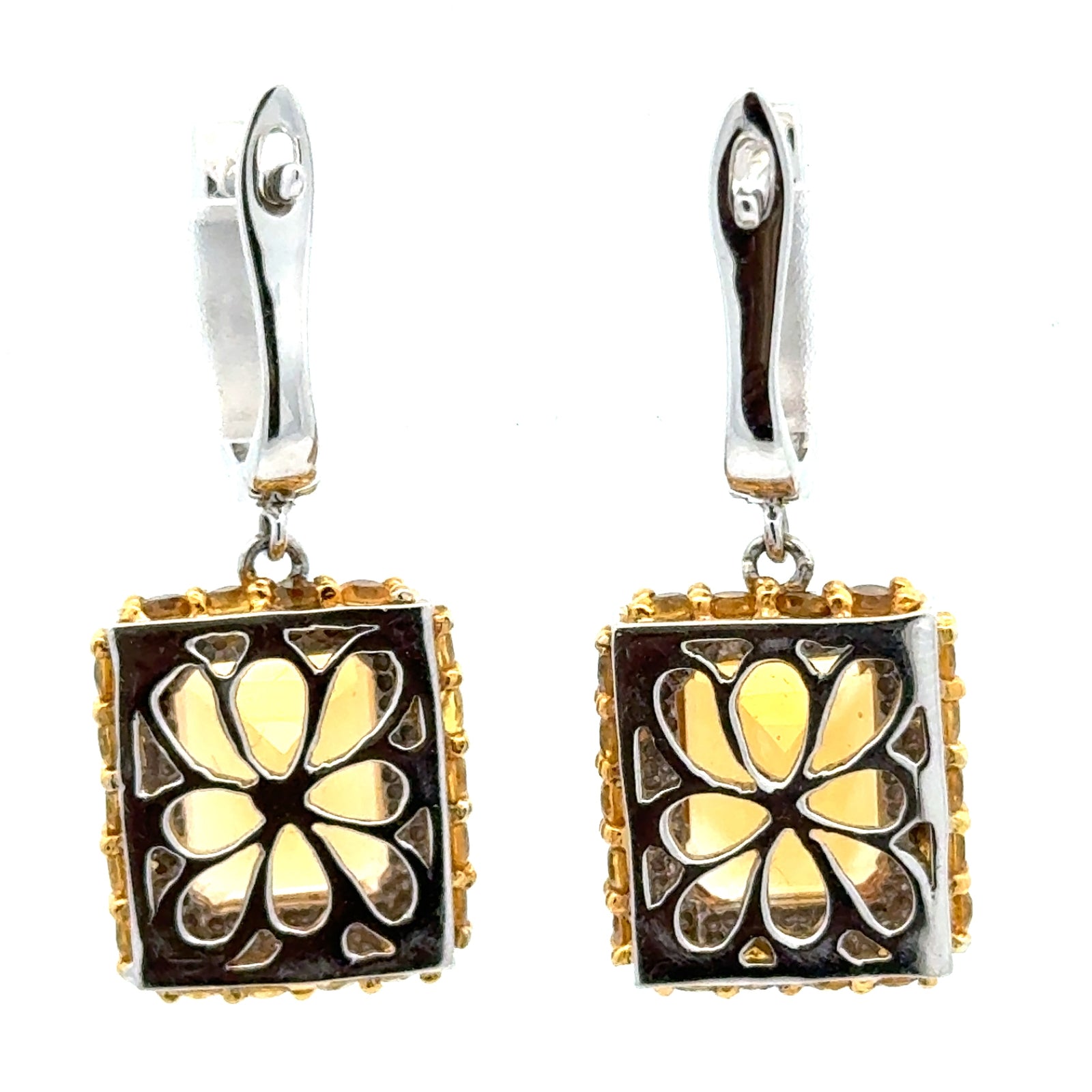 Estate Modern 8.00ctw Citrine and Diamond 14k White Gold Dangle Earring — detail view