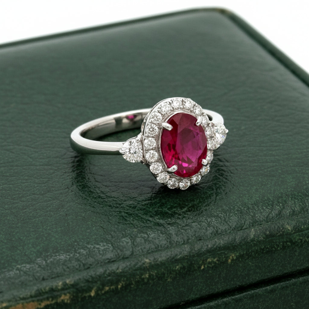 Estate Modern Ruby and Diamond 18K White Gold Ring