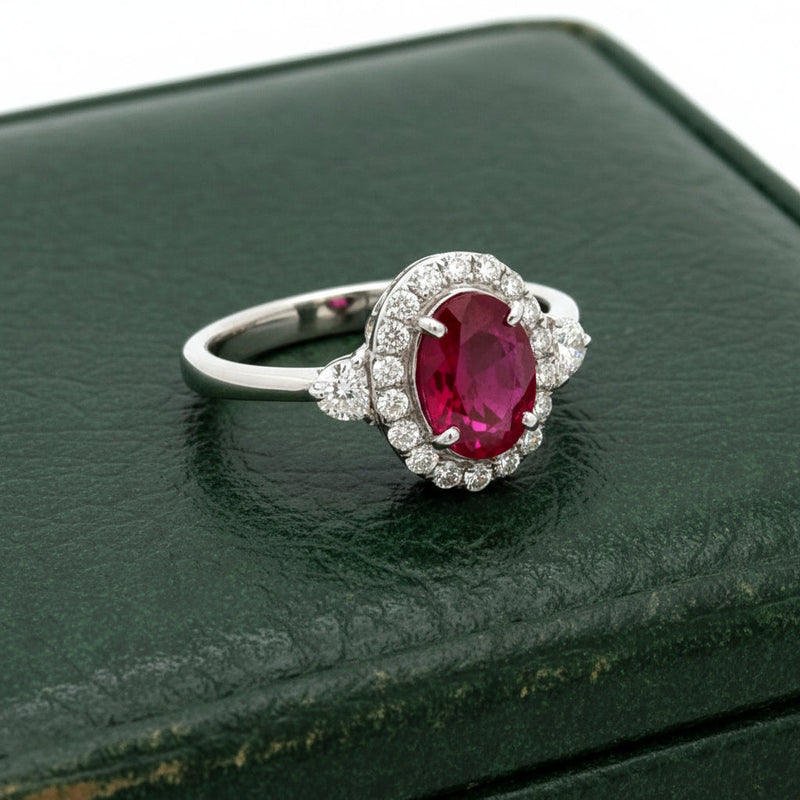 Estate Modern Ruby and Diamond 18K White Gold Ring