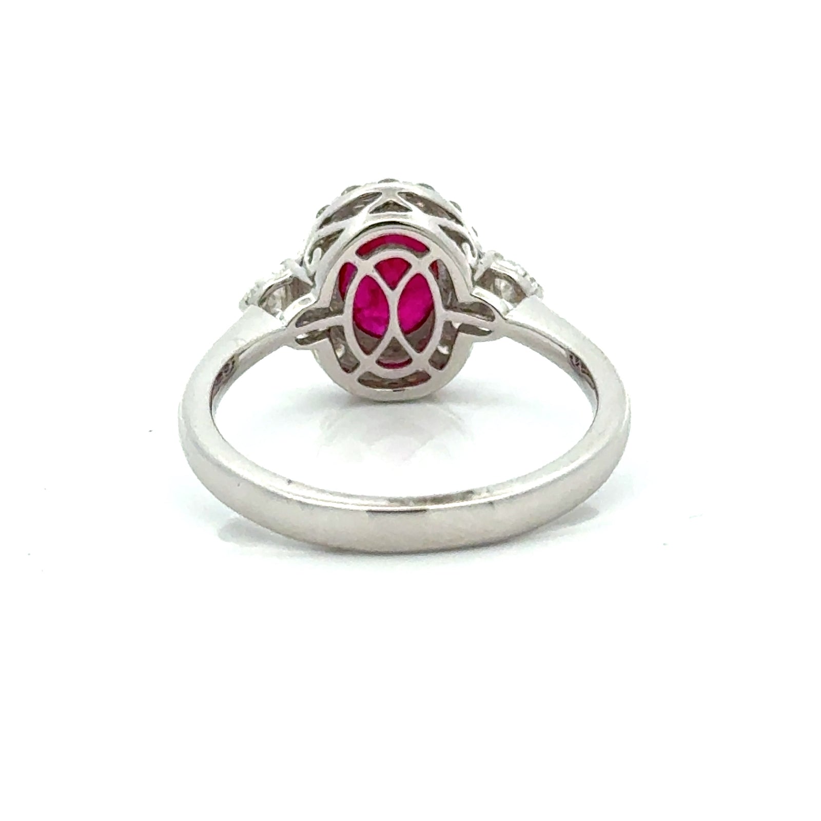 Estate Modern Ruby and Diamond 18K White Gold Ring — scale view