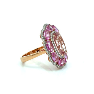 Estate Modern Pink Sapphire, Morganite, Diamond 18Kt Yellow Gold Ring — alternate view