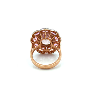 Estate Modern Pink Sapphire, Morganite, Diamond 18Kt Yellow Gold Ring — reverse view