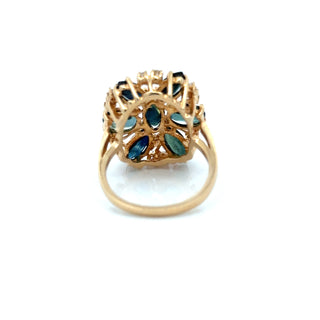 Estate Modern Blue Sapphire And Diamond 14kt Yellow Gold Cluster Ring — reverse view
