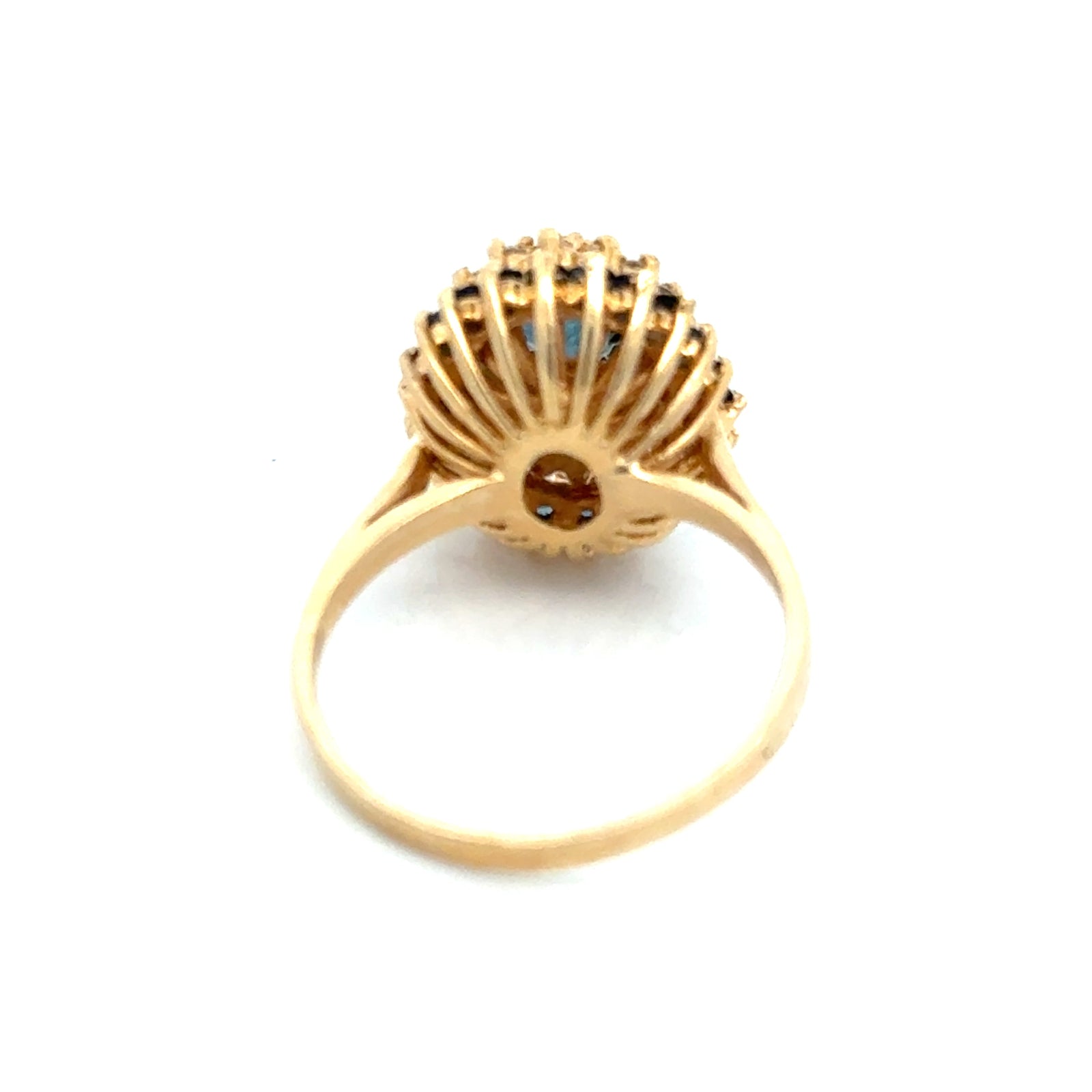 Estate Modern 1990's Sapphire and Diamond 14K Yellow Gold Ring — scale view