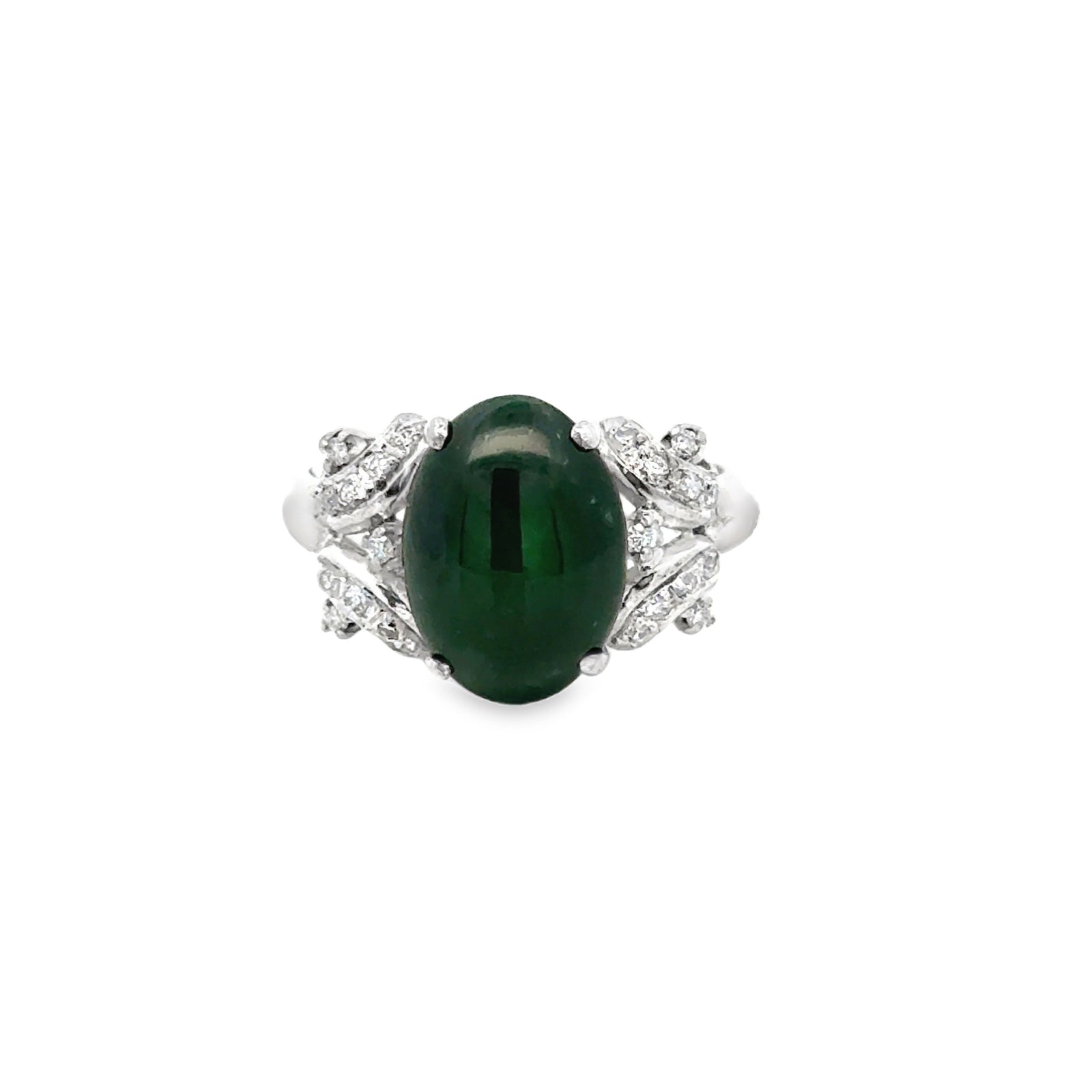 Estate Modern Jade & Diamond 14K White Gold Ring — scale view