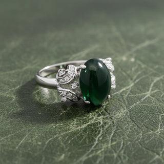 Estate Modern Jade & Diamond 14K White Gold Ring