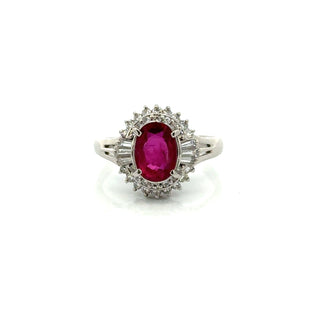 Estate Modern 1960's Ruby and Diamond Platinum Ring — alternate view