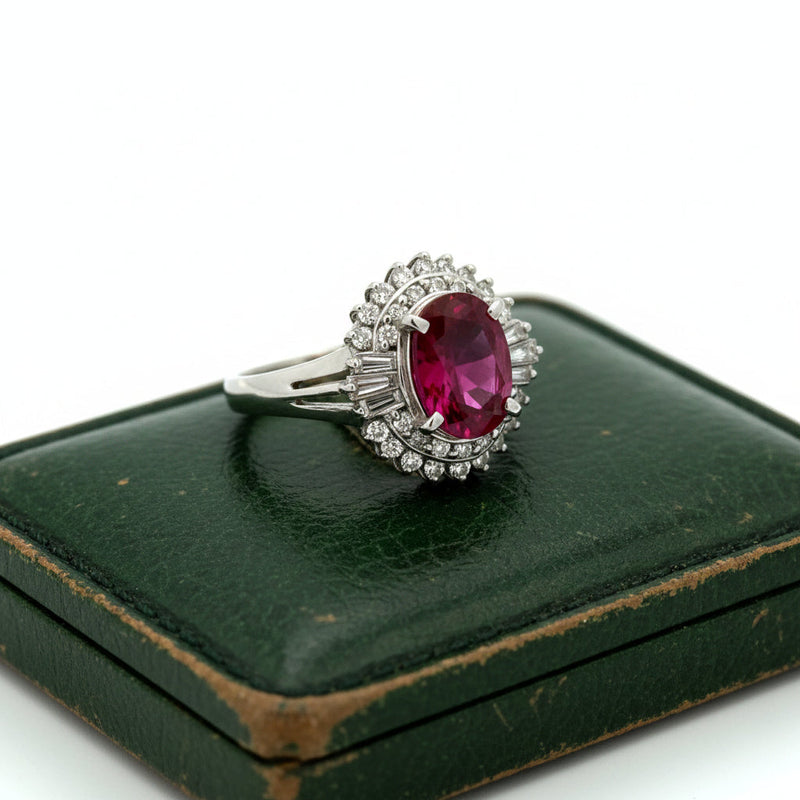 Estate Modern 1960's Ruby and Diamond Platinum Ring