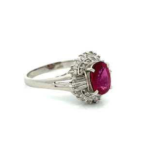 Estate Modern 1960's Ruby and Diamond Platinum Ring — reverse view