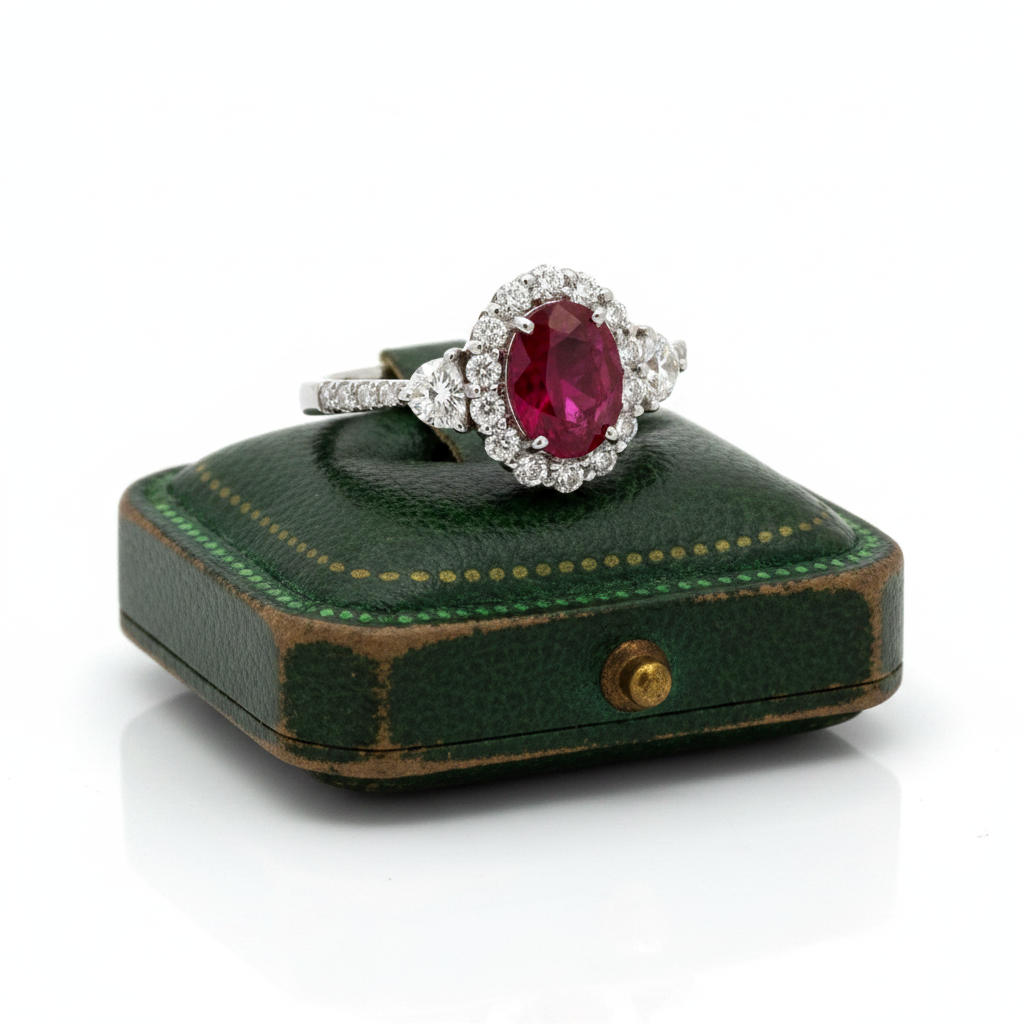 Estate Modern Ruby and Diamond 18Kt White Gold Ring