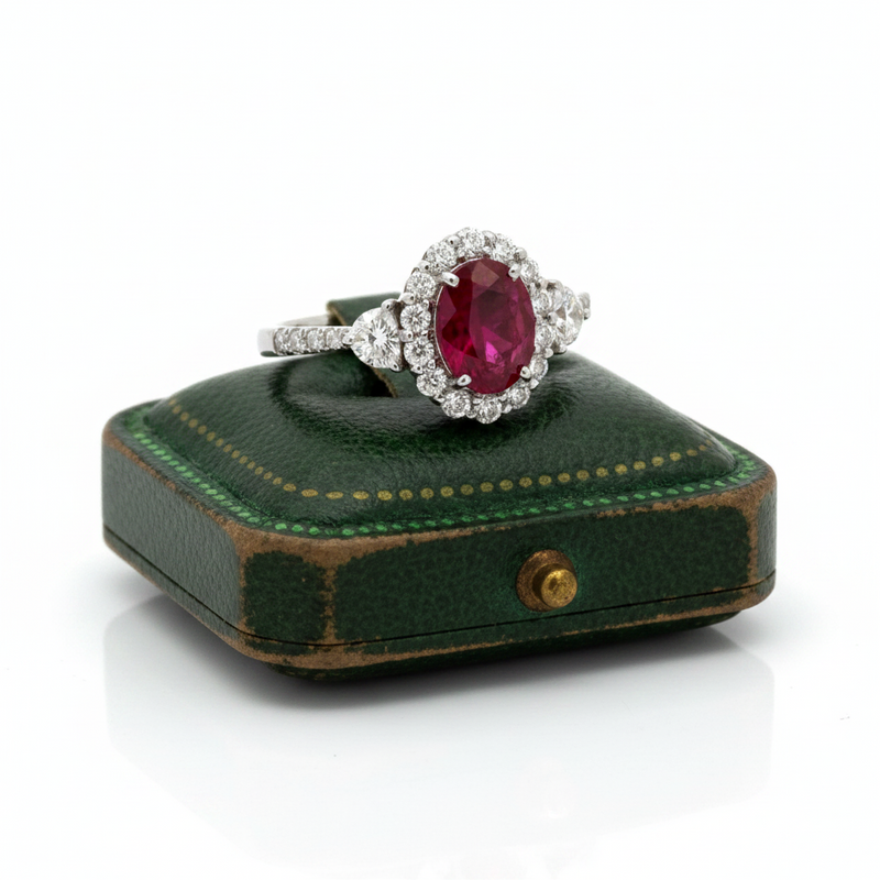 Estate Modern Ruby and Diamond 18Kt White Gold Ring