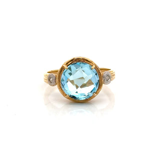 Estate Designer R. Reiss Diamond and Blue Topaz 14K Yellow/White Gold Ring — reverse view