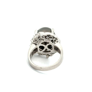 Estate Contemporary 12.50mm Tahitian Pearl and Diamond Platinum Ring — reverse view