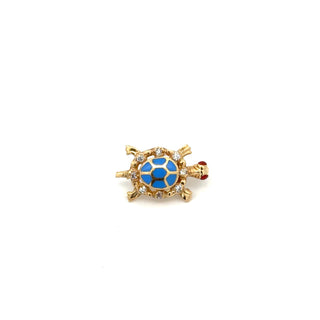 Estate Modern Enamel, Garnet, and Diamond 14kt Yellow Gold Turtle Pendant — scale view