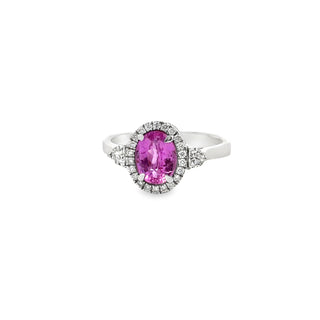 Estate Modern Pink Sapphire and Diamond 18Kt White Gold Ring — reverse view