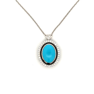 Estate Modern Diamond, Turquoise & Black Enamel 14Kt White Gold Necklace — alternate view