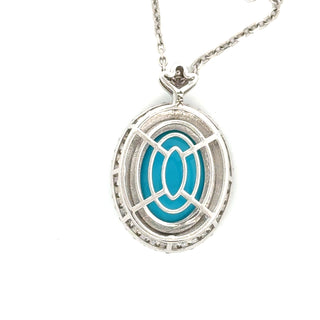 Estate Modern Diamond, Turquoise & Black Enamel 14Kt White Gold Necklace — scale view