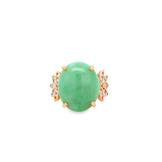 Estate Modern 1980's 23.00ct Jade and Diamond 14Kt Yellow Gold Ring — alternate view