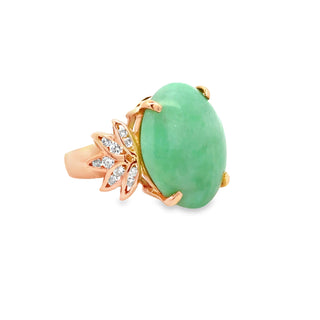 Estate Modern 1980's 23.00ct Jade and Diamond 14Kt Yellow Gold Ring — reverse view
