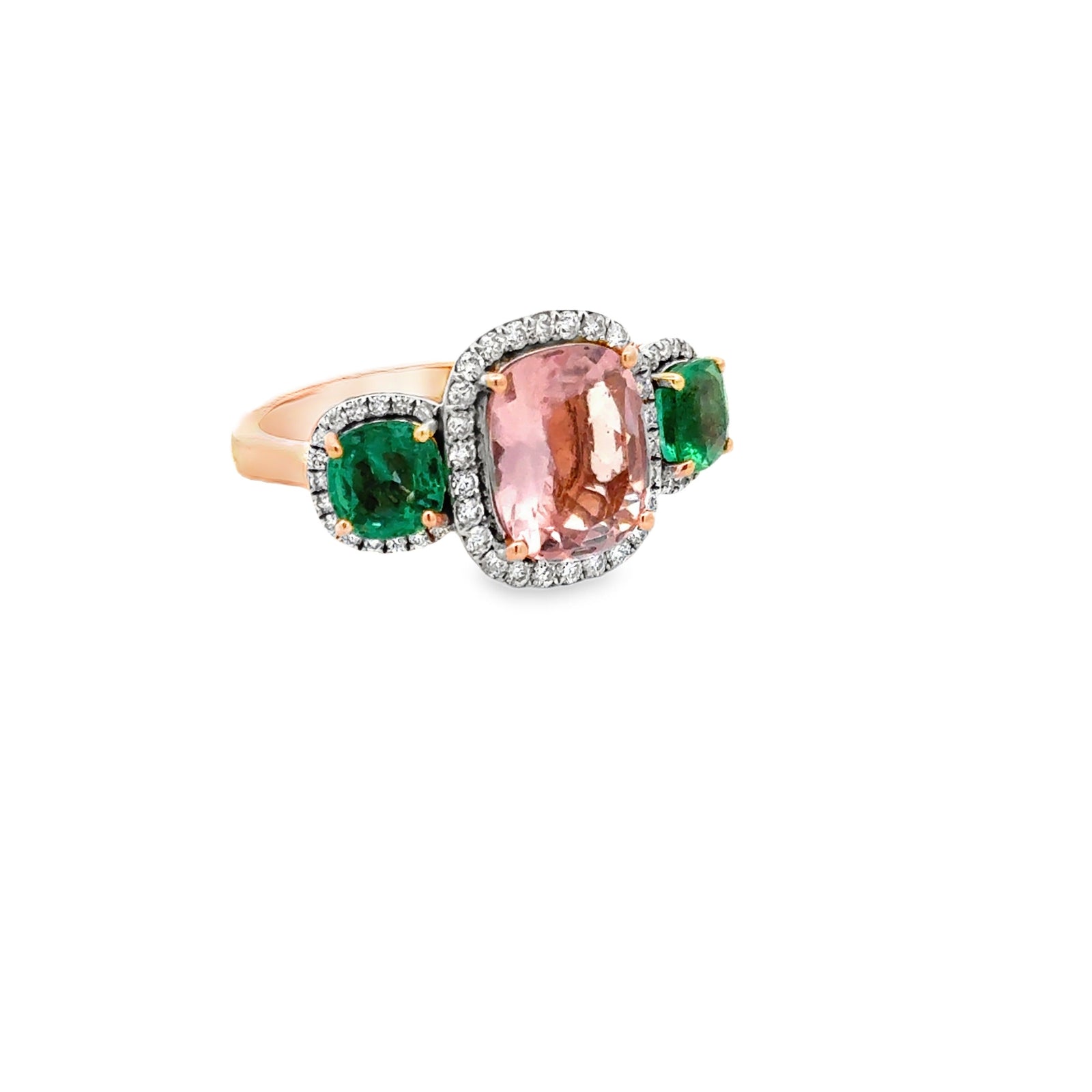 Estate Modern Emerald Pink Tourmaline, Diamond 18K Yellow Gold Ring — scale view