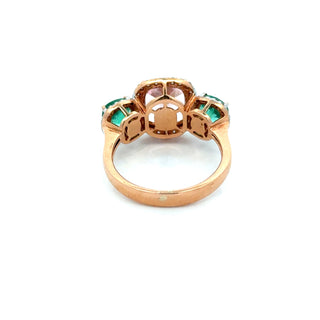Estate Modern Emerald Pink Tourmaline, Diamond 18K Yellow Gold Ring — reverse view