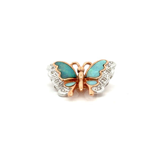 Estate Modern Inlay Opal and Diamond 14Kt White/Yellow Gold Pendant — reverse view