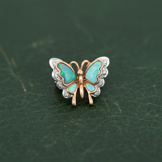 Estate Modern Inlay Opal and Diamond 14Kt White/Yellow Gold Pendant