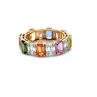 Estate Modern 5.39ctw Multi Color Sapphire and Diamond 18Kt Yellow Gold Eternity Ring — alternate view
