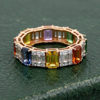 Estate Modern 5.39ctw Multi Color Sapphire and Diamond 18Kt Yellow Gold Eternity Ring