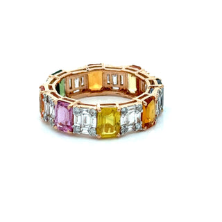 Estate Modern 5.39ctw Multi Color Sapphire and Diamond 18Kt Yellow Gold Eternity Ring — reverse view