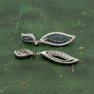 Estate Modern Gabriel & Company Diamond & Sapphire 14Kt White Gold Necklace & Earring Set — detail view