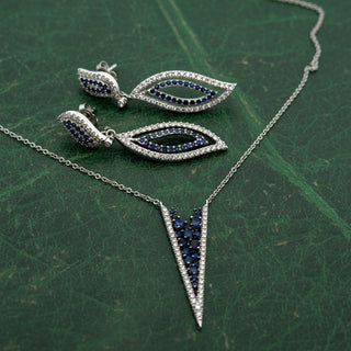 Estate Modern Gabriel & Company Diamond & Sapphire 14Kt White Gold Necklace & Earring Set — side view