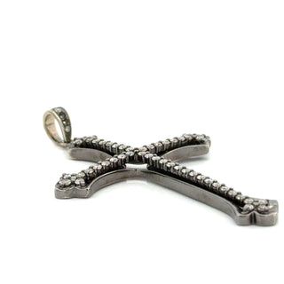 Estate Contemporary Diamond 18Kt White Gold & Black Rhodium Cross Pendant — scale view