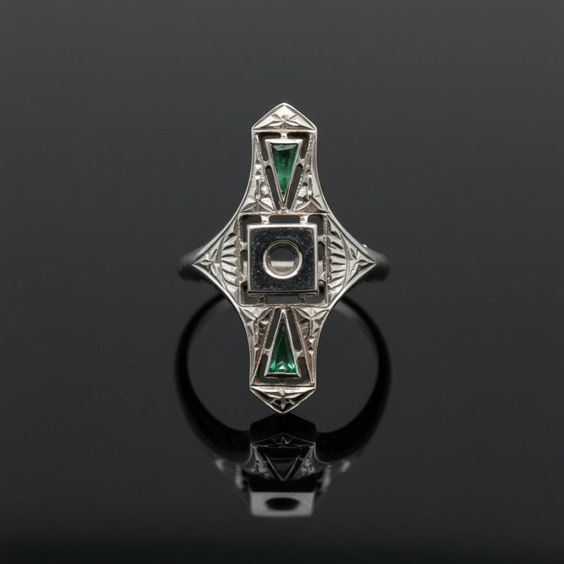 Estate jewelry — An Emerald Semi-Mount, Trillion-Cut, in White Gold, trillion-cut emerald semi-mount in 18K white gold