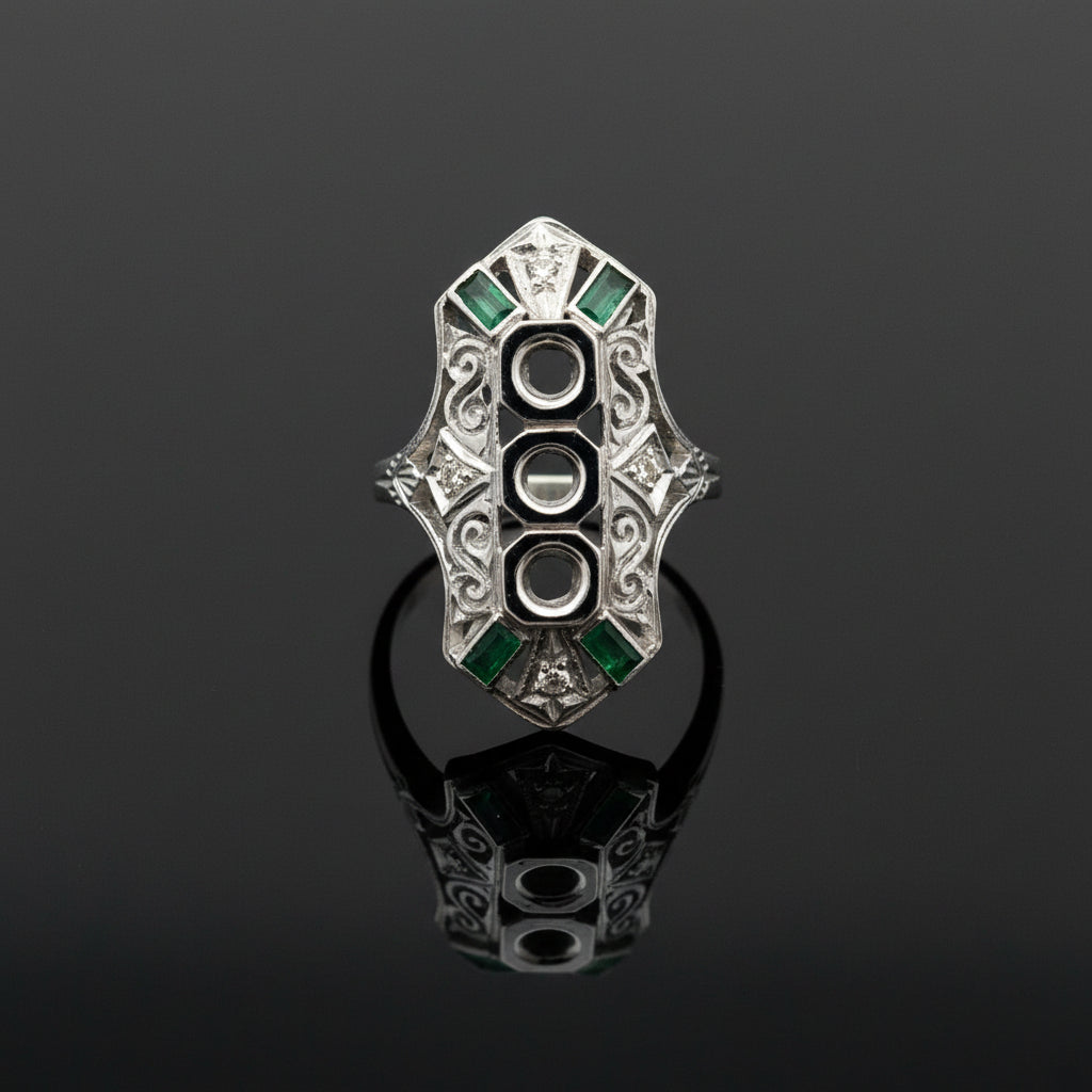 Estate jewelry — An Emerald and Diamond Semi-Mount, in White Gold, emerald and diamond semi-mount in 18K white gold