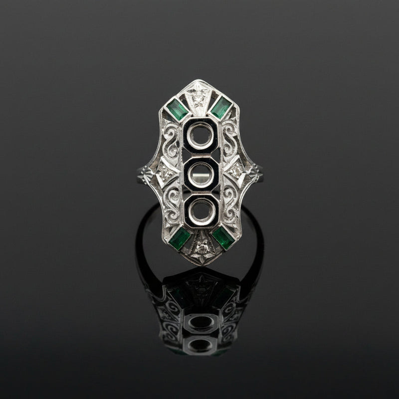 Estate jewelry — An Emerald and Diamond Semi-Mount, in White Gold, emerald and diamond semi-mount in 18K white gold