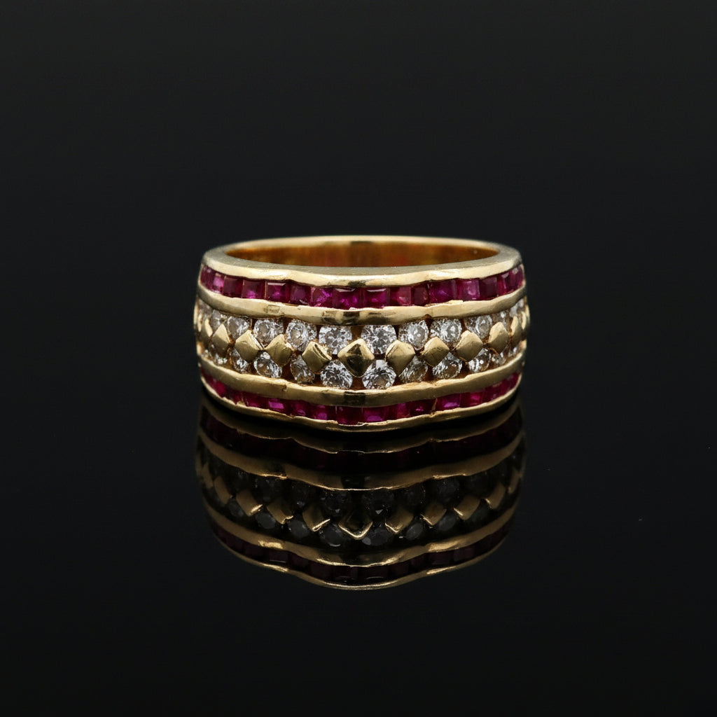 Estate jewelry — Estate Vintage Ruby and Diamond 14K Yellow/White Gold Ring, ruby and diamond band